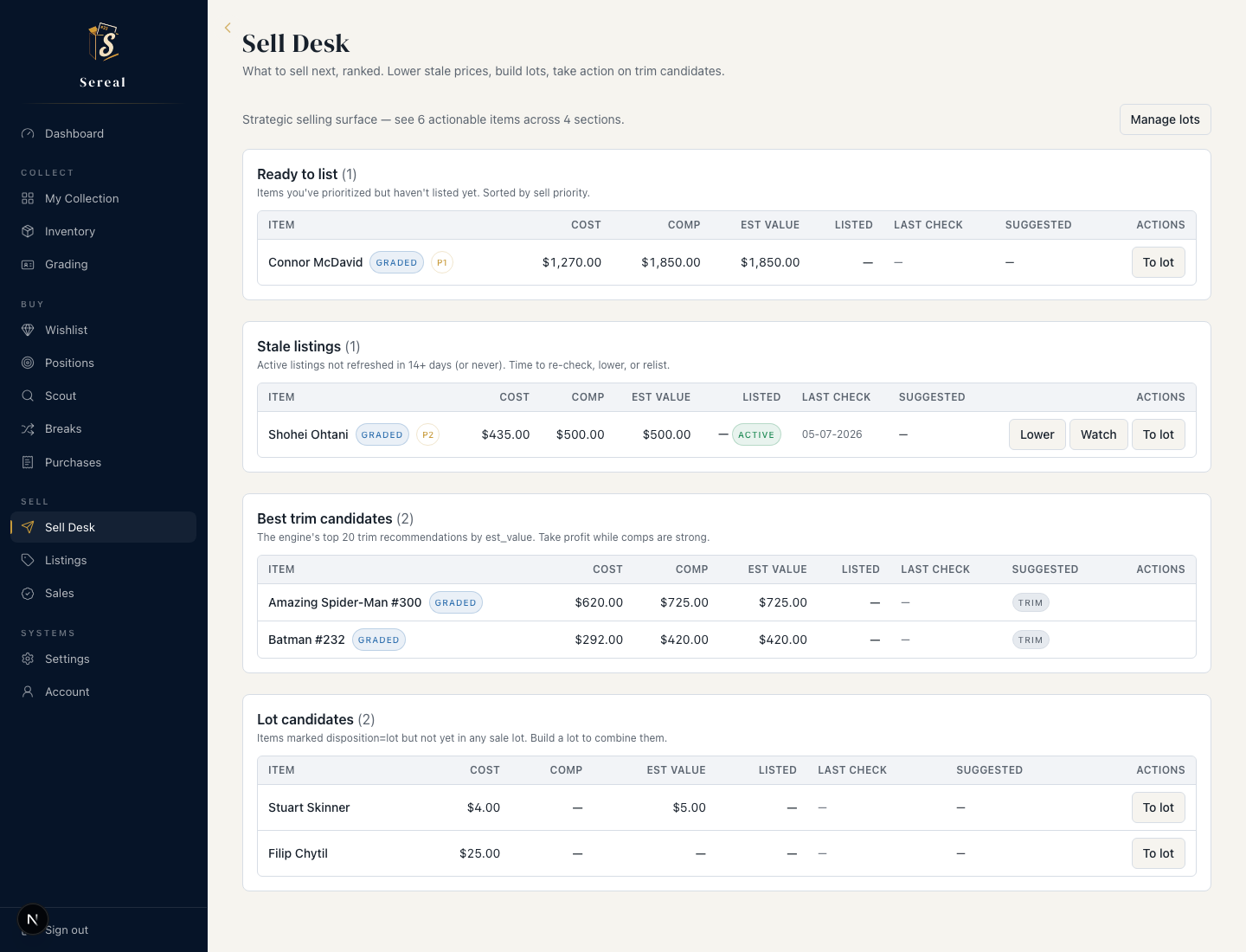 Sereal Sell Desk screen